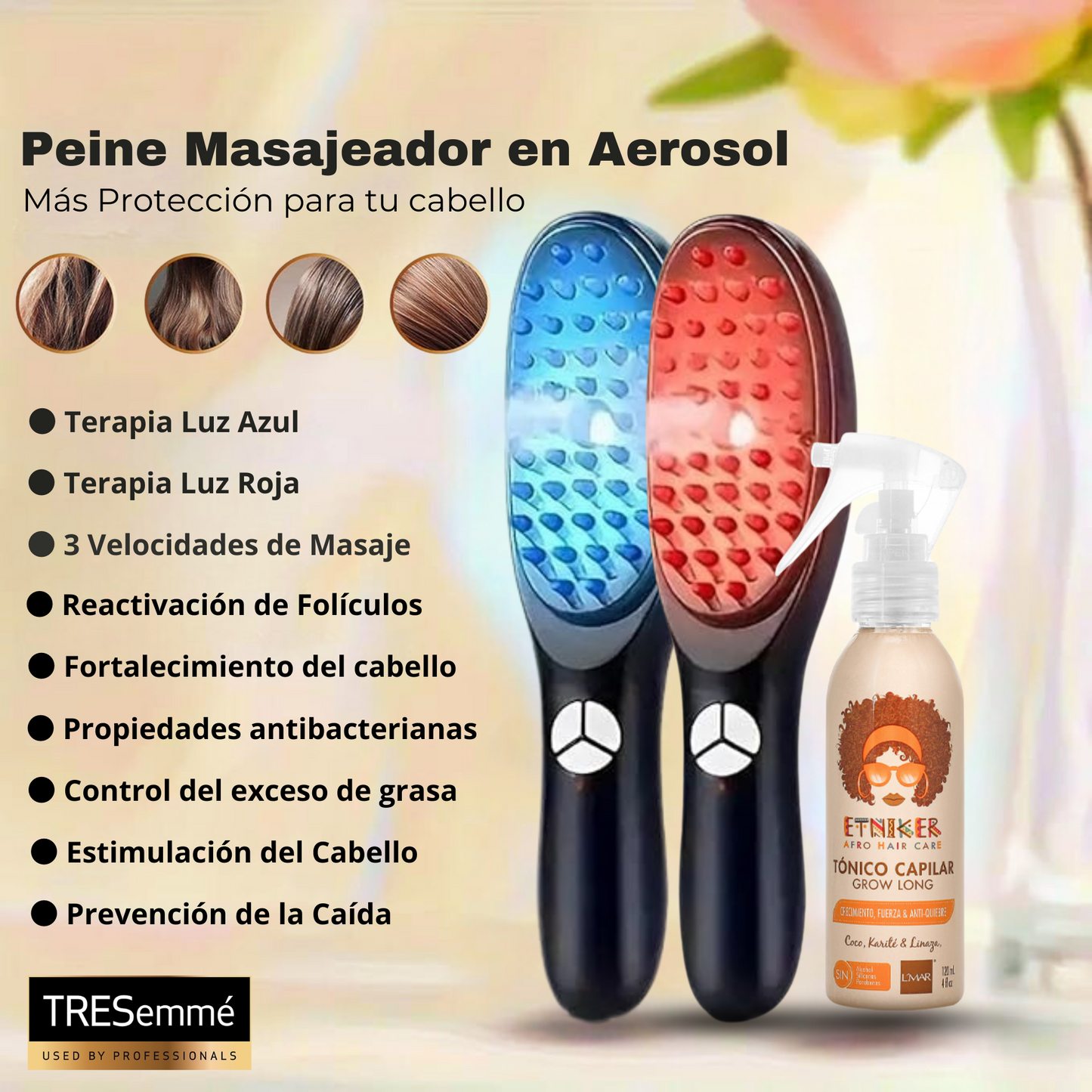 Cepillo para el Cabello Fototerapia + Obsequio Tónico Capilar "Crecimiento del Cabello"