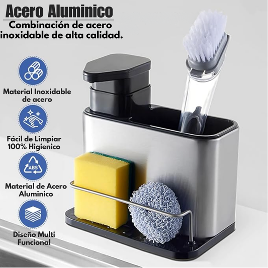 Dispensador Jabón Cocina de Acero Inoxidable y Porta Esponja