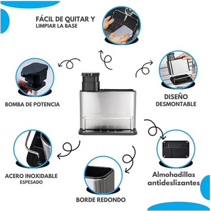 Dispensador Jabón Cocina de Acero Inoxidable y Porta Esponja