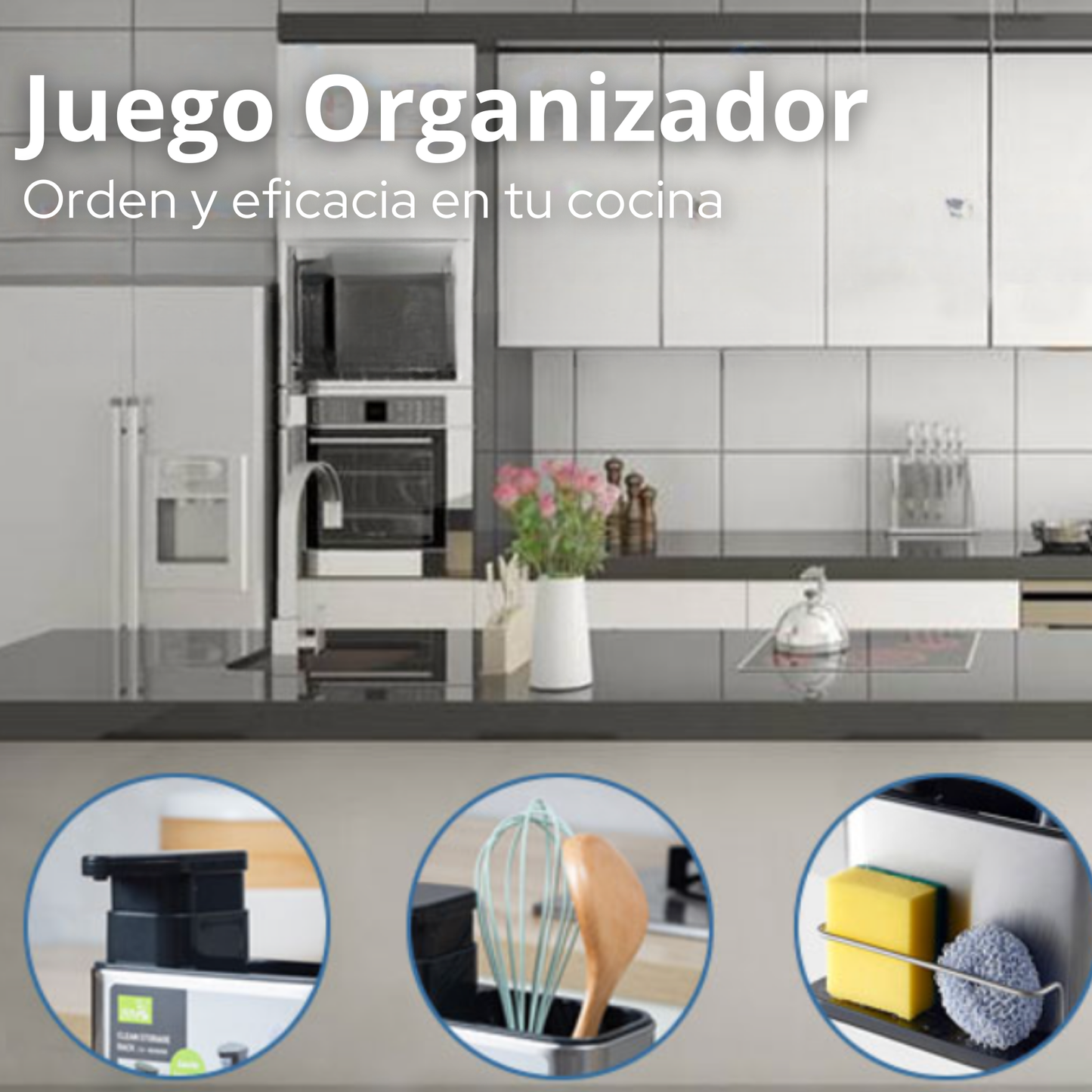 Dispensador Jabón Cocina de Acero Inoxidable y Porta Esponja