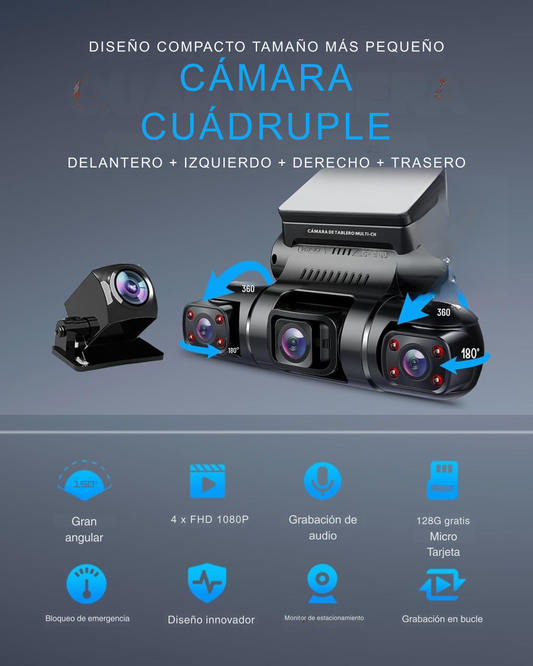 Cámara de salpicadero 4K de 3 canales para coche con visión nocturna