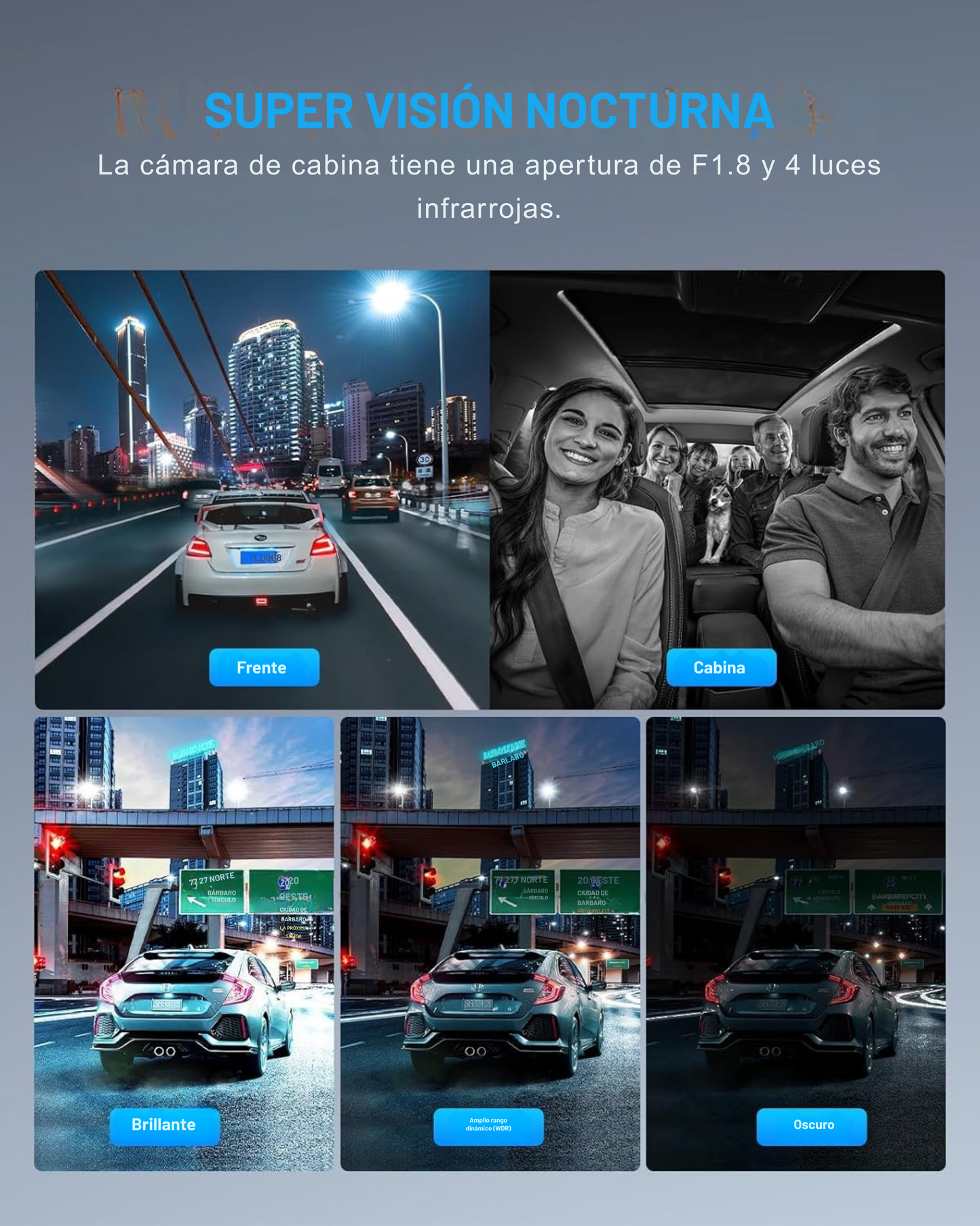 Cámara de salpicadero 4K de 3 canales para coche con visión nocturna