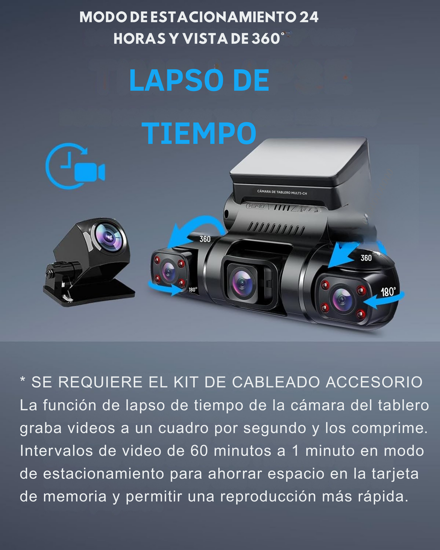 Cámara de salpicadero 4K de 3 canales para coche con visión nocturna