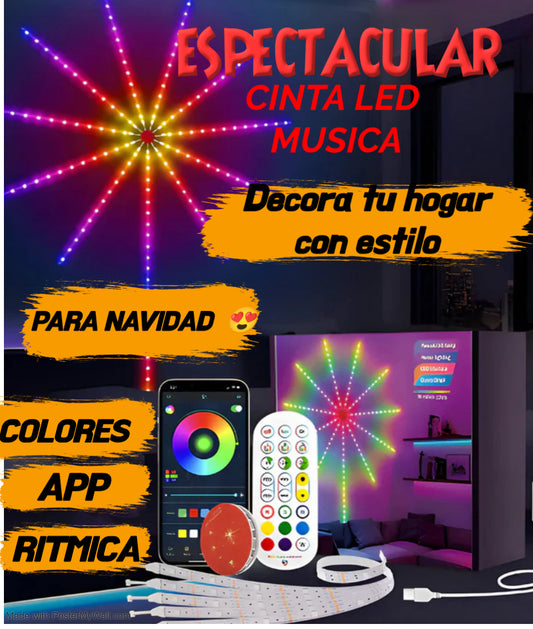 LUCES  LED FUEGOS ARTIFICIALES Y MUSICA